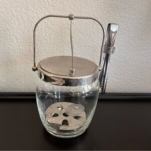 Vintage Mid-Century Modern Noritake Sasaki glass ice bucket etched floral tong